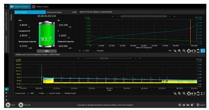 Battery emulation using BV9210B/11B PathWave BenchVue advanced battery test and emulation software